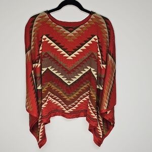 Peruvian Connection Navaho Cropped Poncho, Rust Brown, Pima Cotton, Size M, NEW